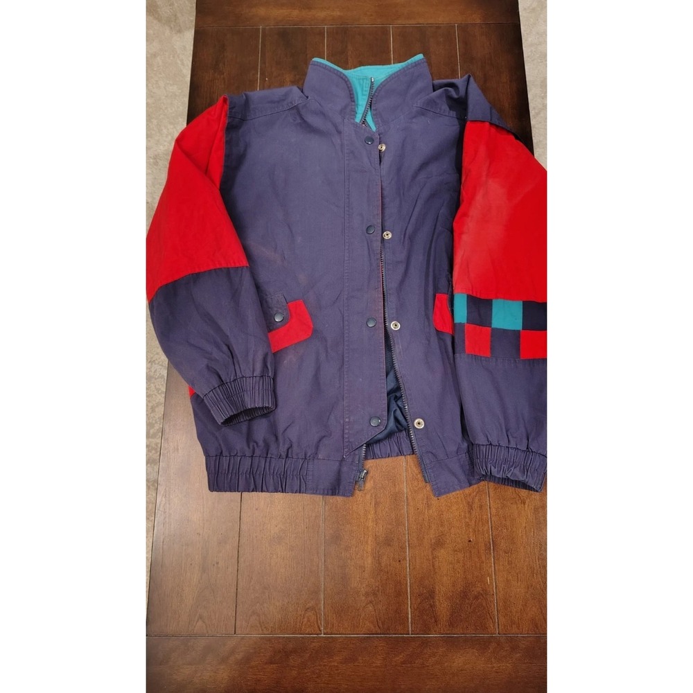 Vintage London Towne Colorblock Windbreaker Jacket Mens Large Navy Red Teal Retr